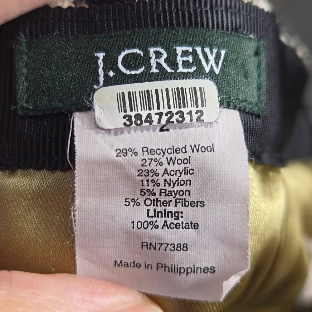 J Crew Size 2 A-line Tweed Skirt Black Cream Gold Metallic Raw Edge Detail Wool